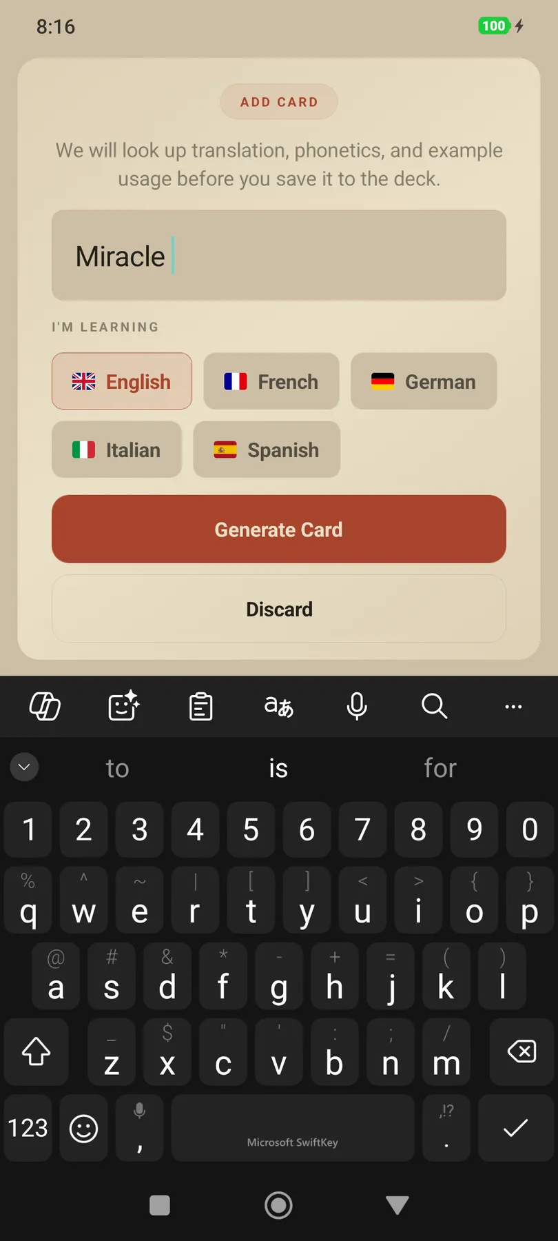 Screenshot of add-card-feature-light