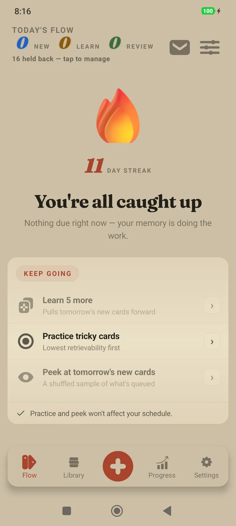 Screenshot of flow-caught-up-feature-light