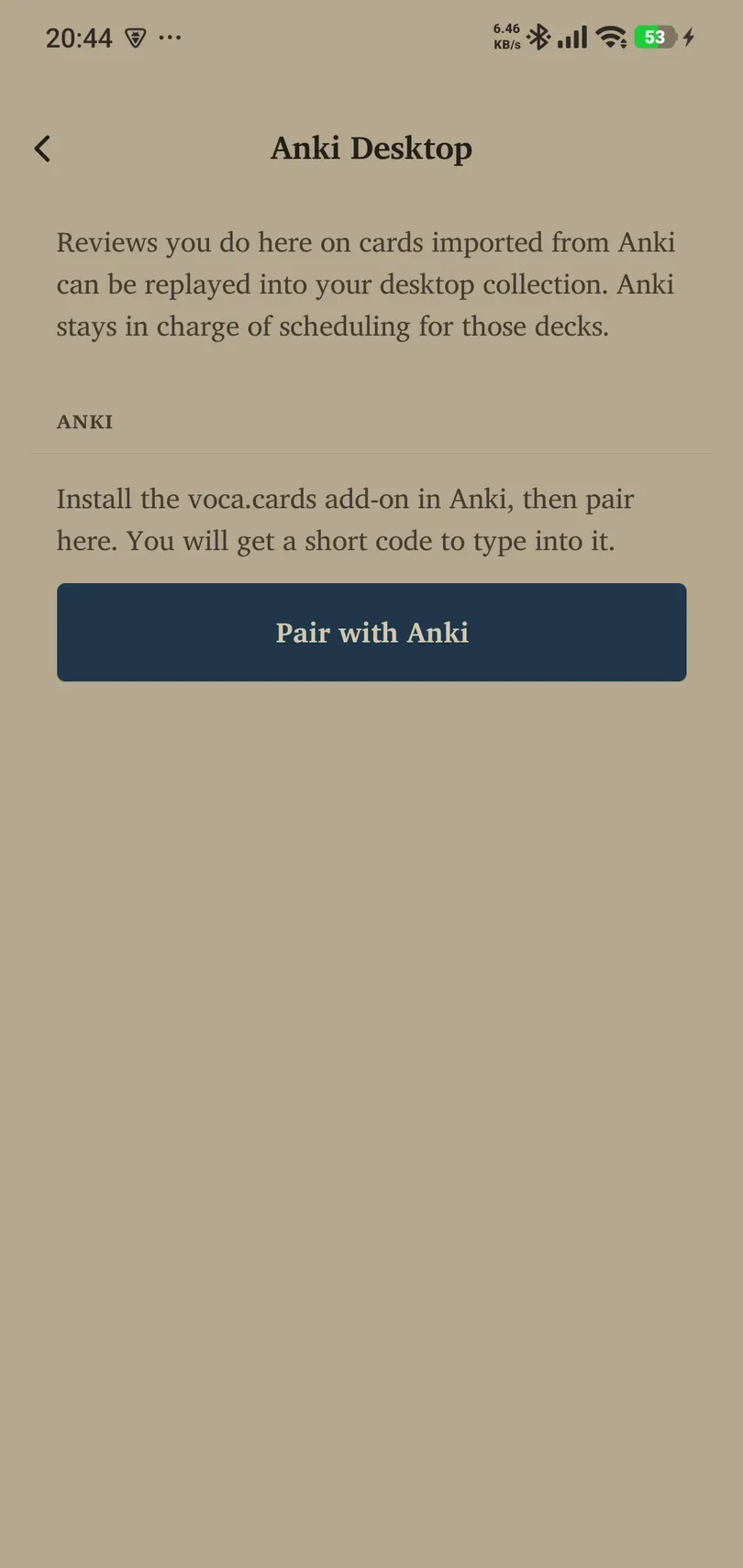 Anki Desktop settings with the Pair with Anki action
