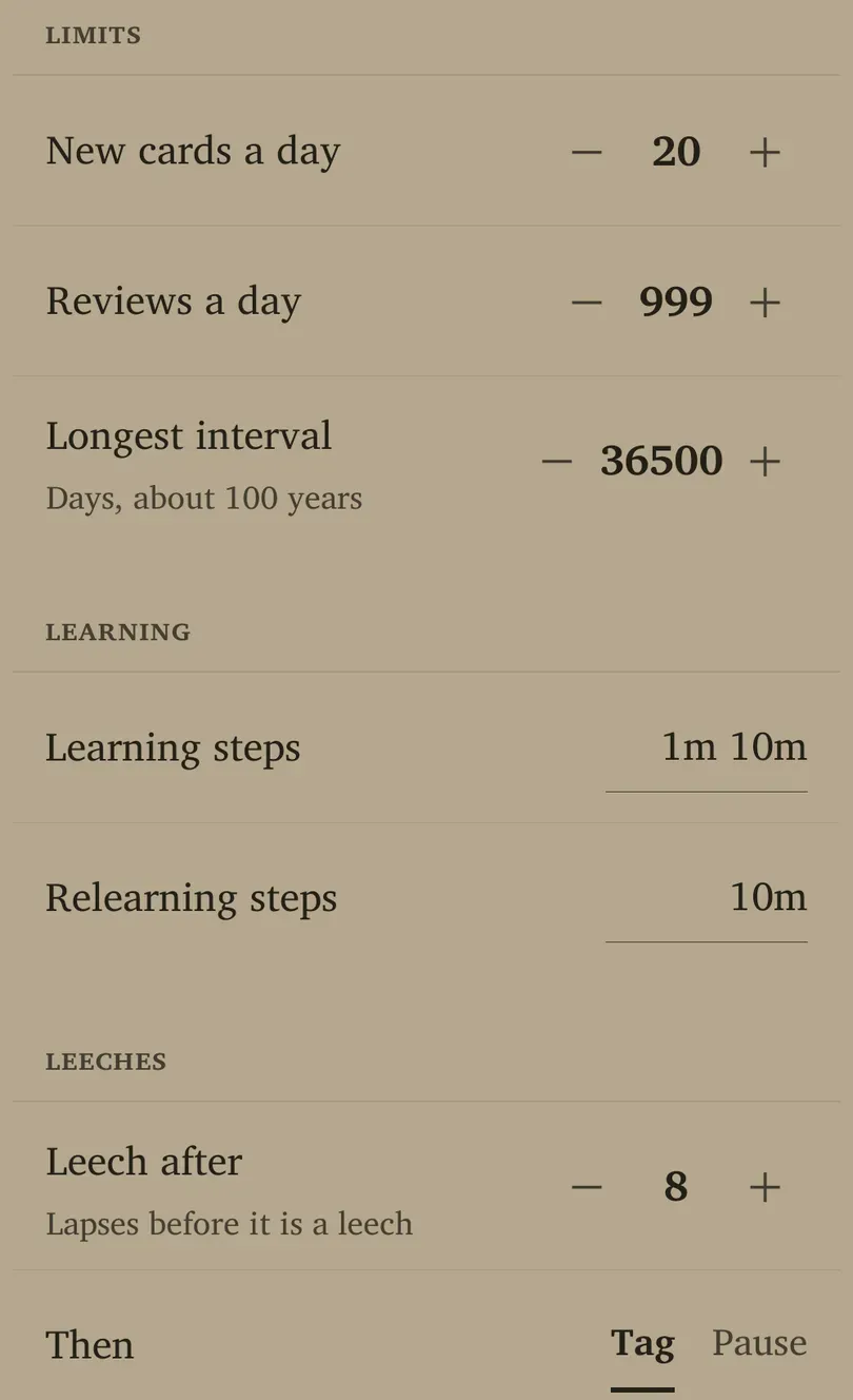 Lower preset editor with learning steps and leech controls